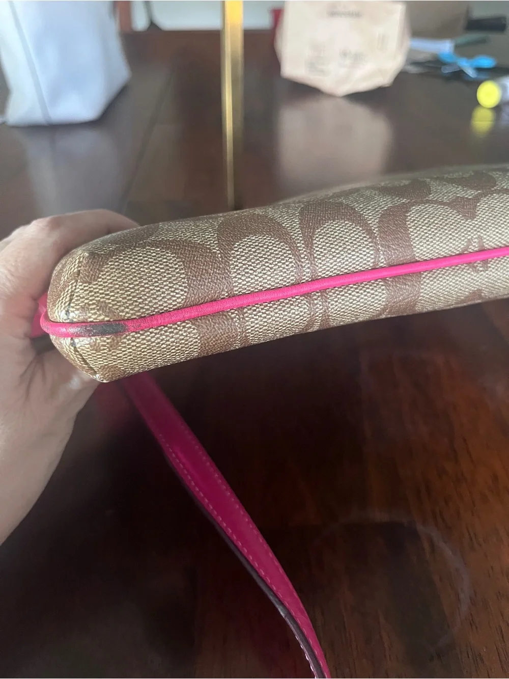 Coach Rowan File Bag Signature Khaki Bold Pink Crossbody C1554